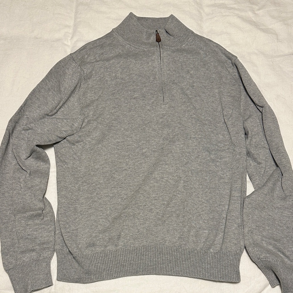 Brooks Brothers Men's Supima Cotton Gray Quarter Zip Sweater